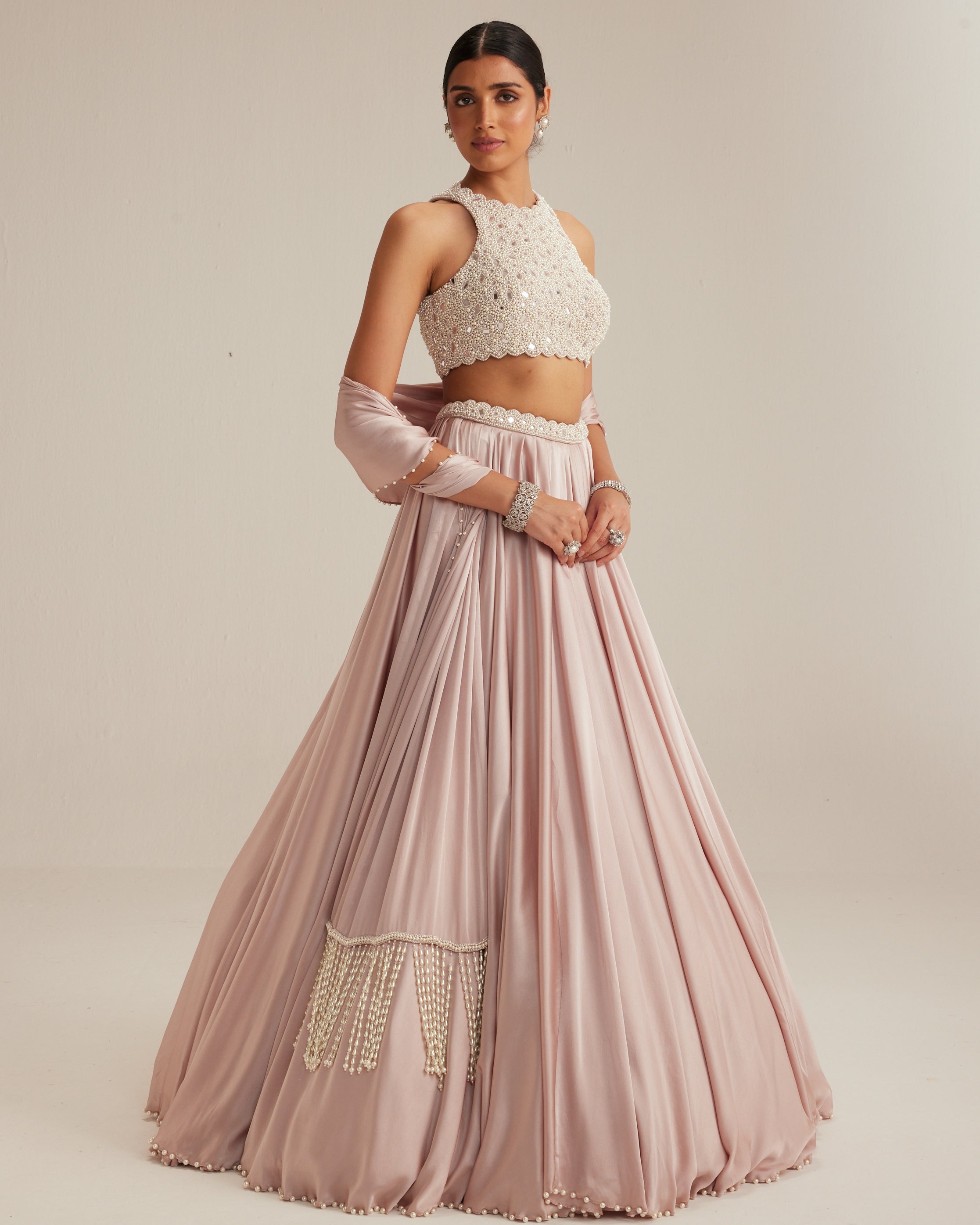 Ash Pink Satin Skirt Set