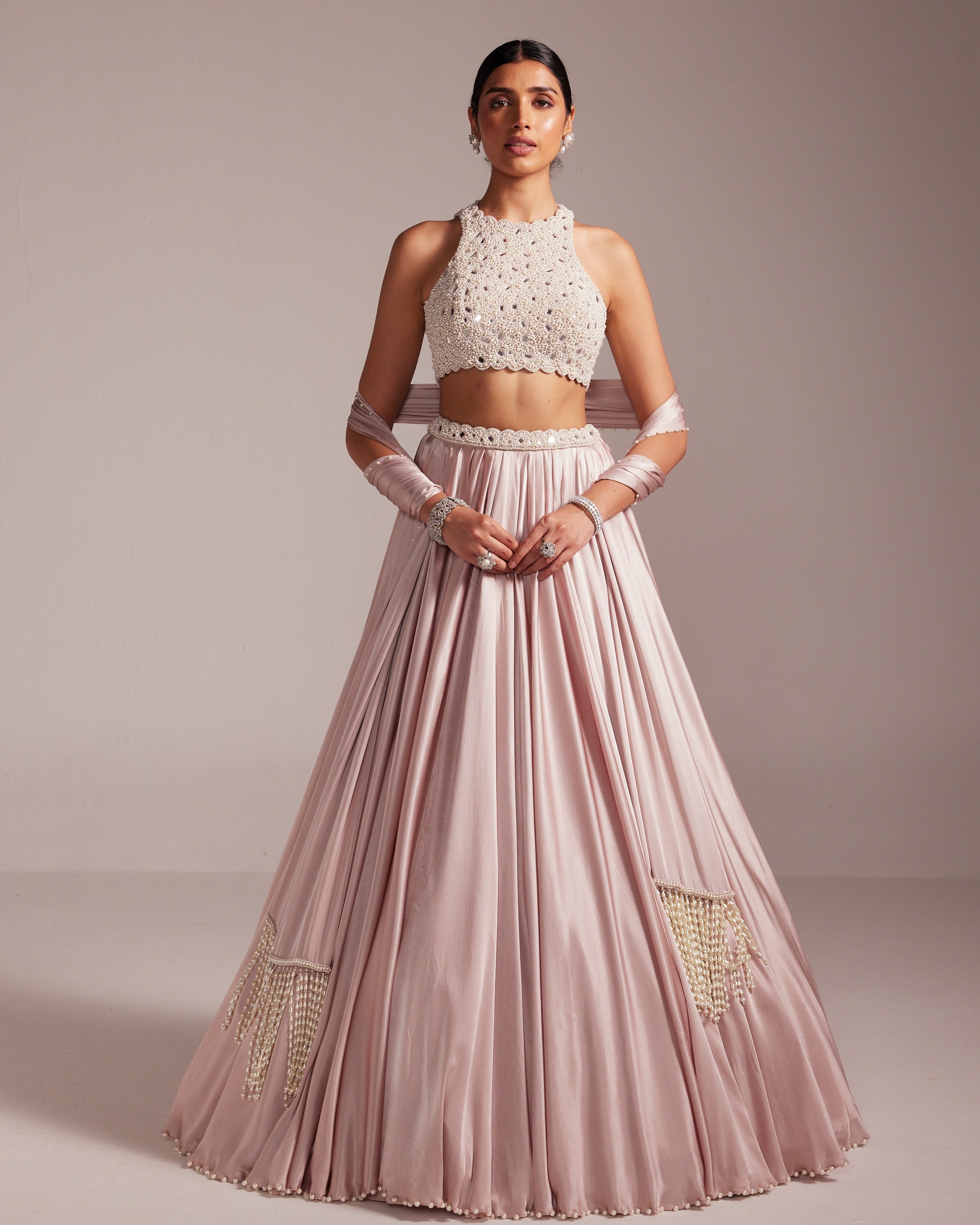 Ash Pink Satin Skirt Set