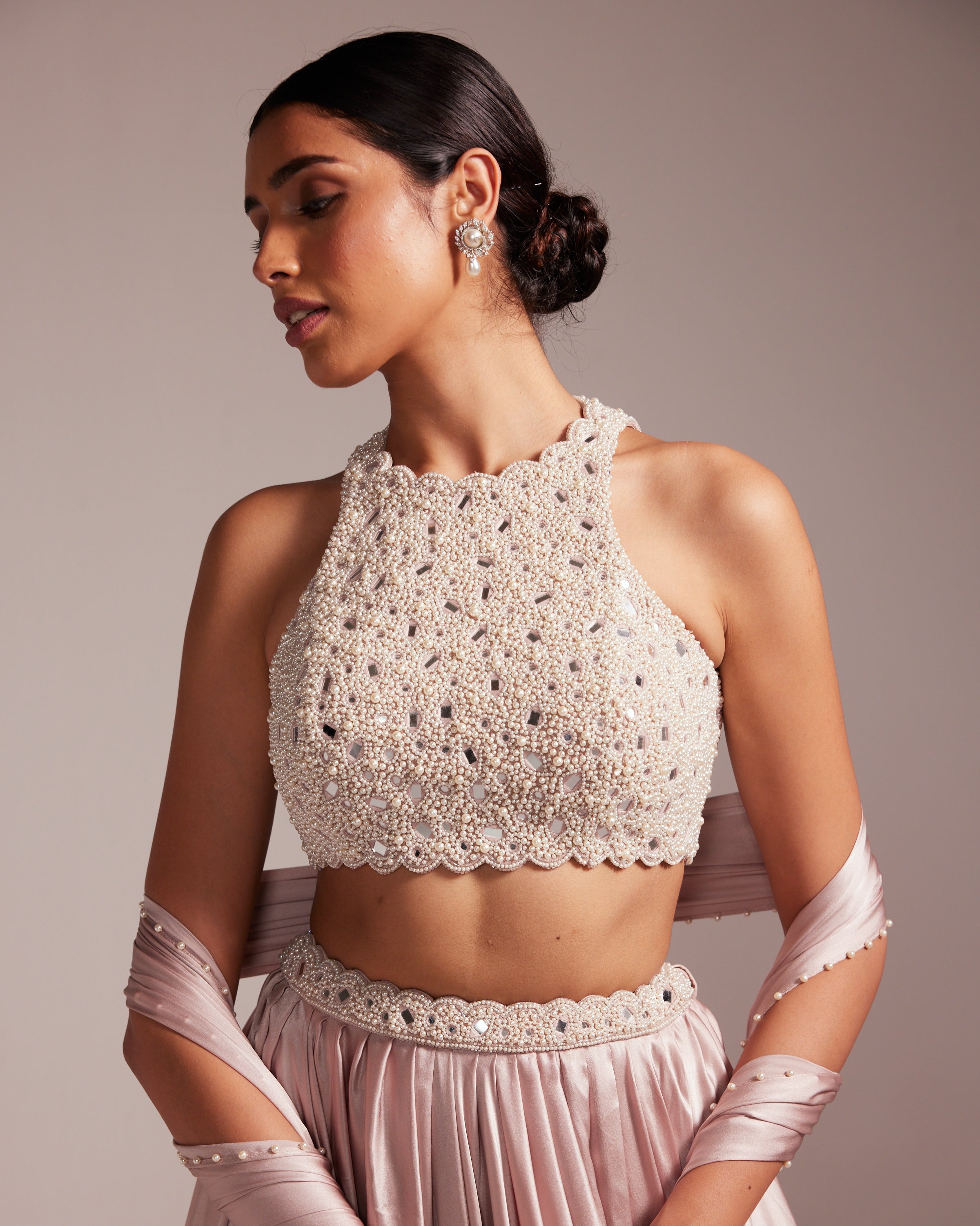 Ash Pink Satin Skirt Set