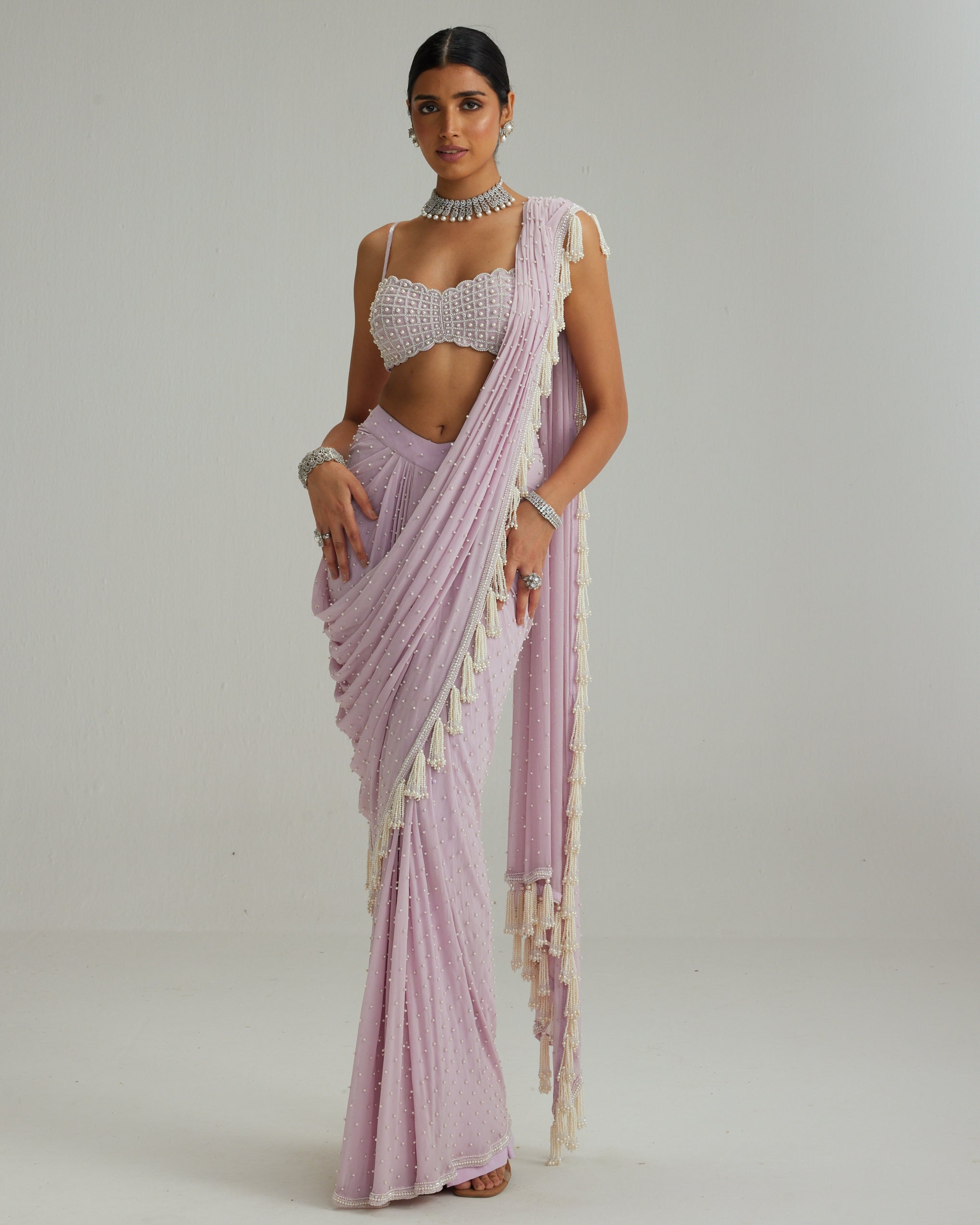 Lavender Draped Sari Set