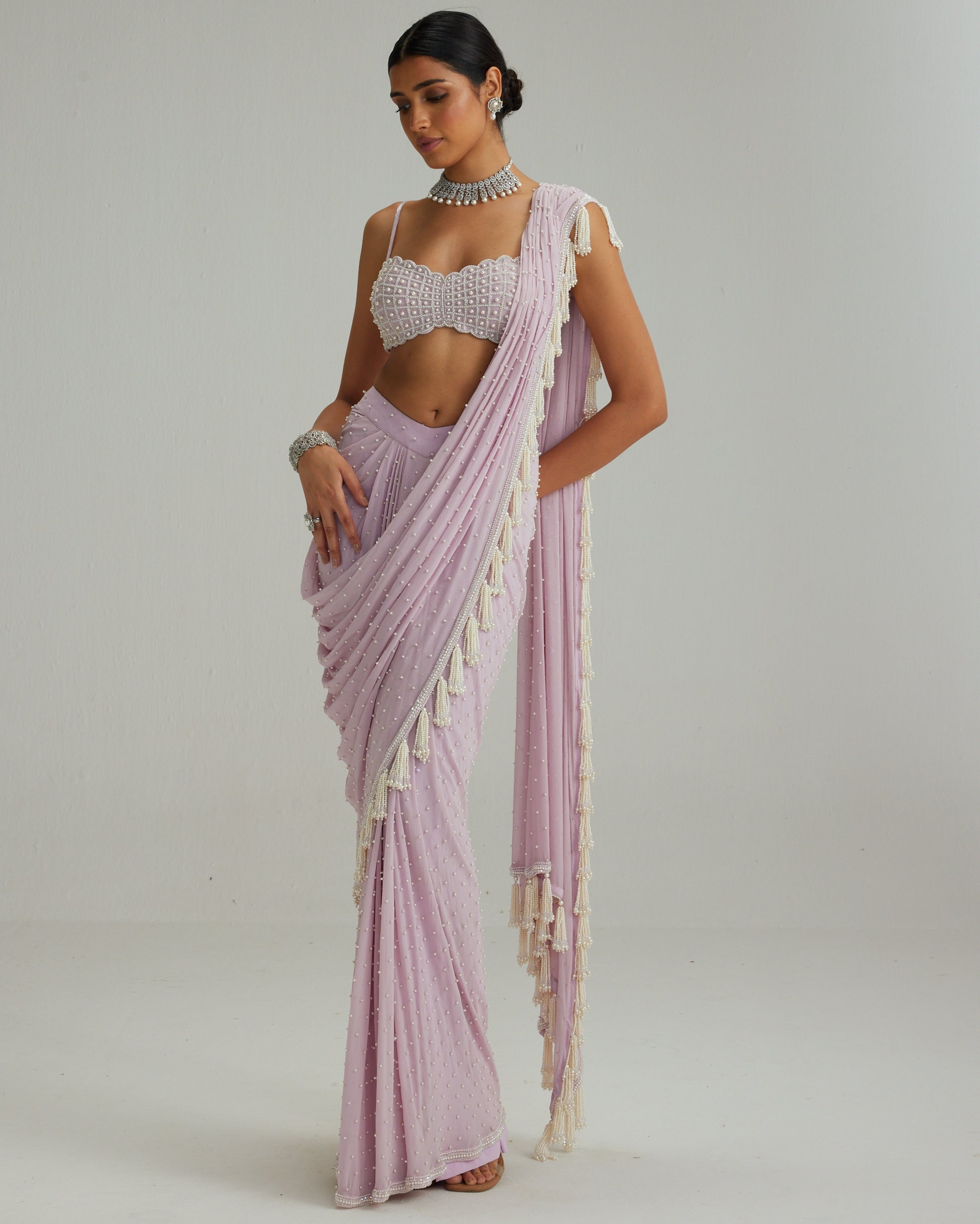 Lavender Draped Sari Set