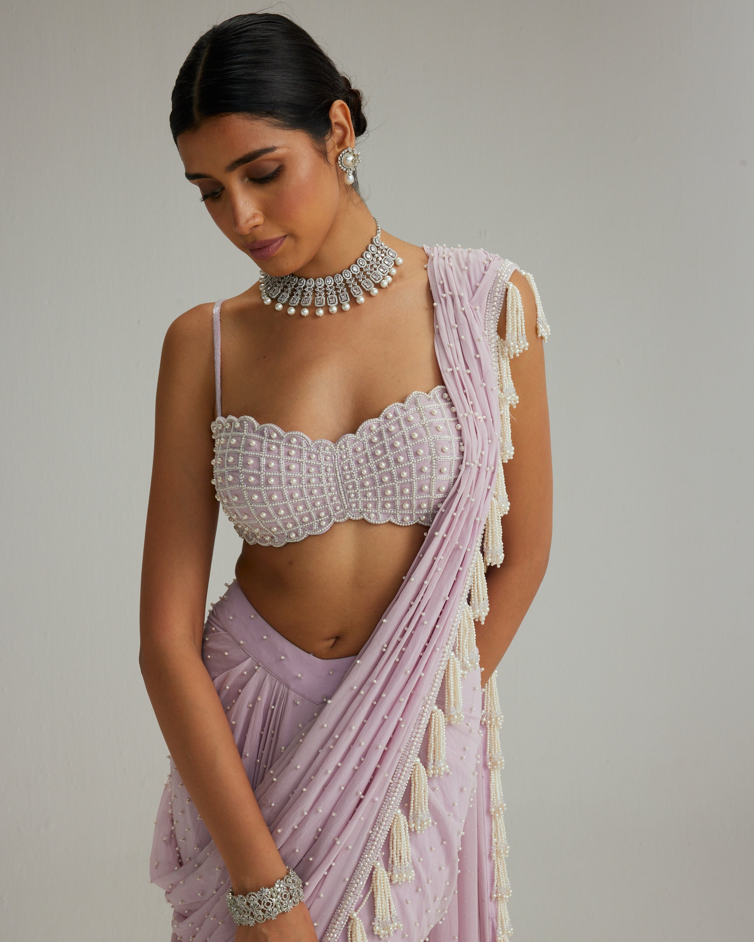 Lavender Draped Sari Set