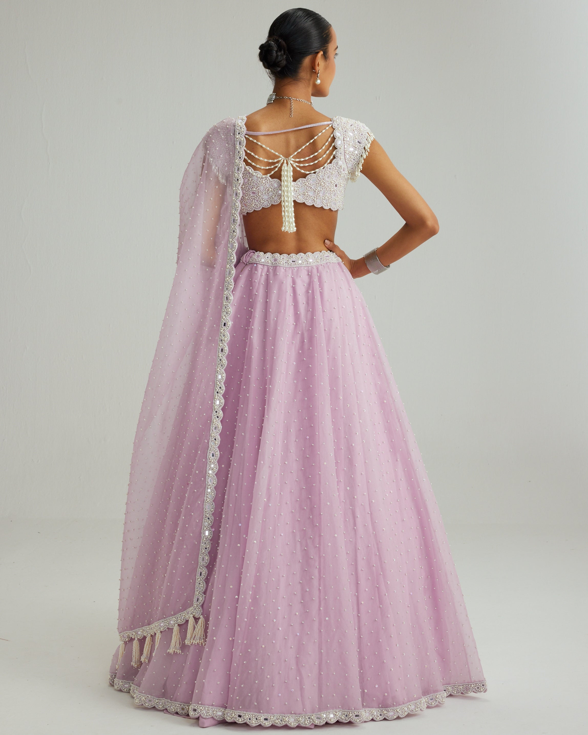 Lavender Mirror And Pearl Lehenga Set
