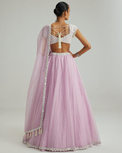Lavender Mirror And Pearl Lehenga Set