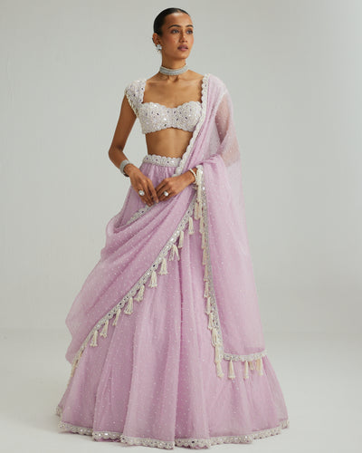 Lavender Mirror And Pearl Lehenga Set