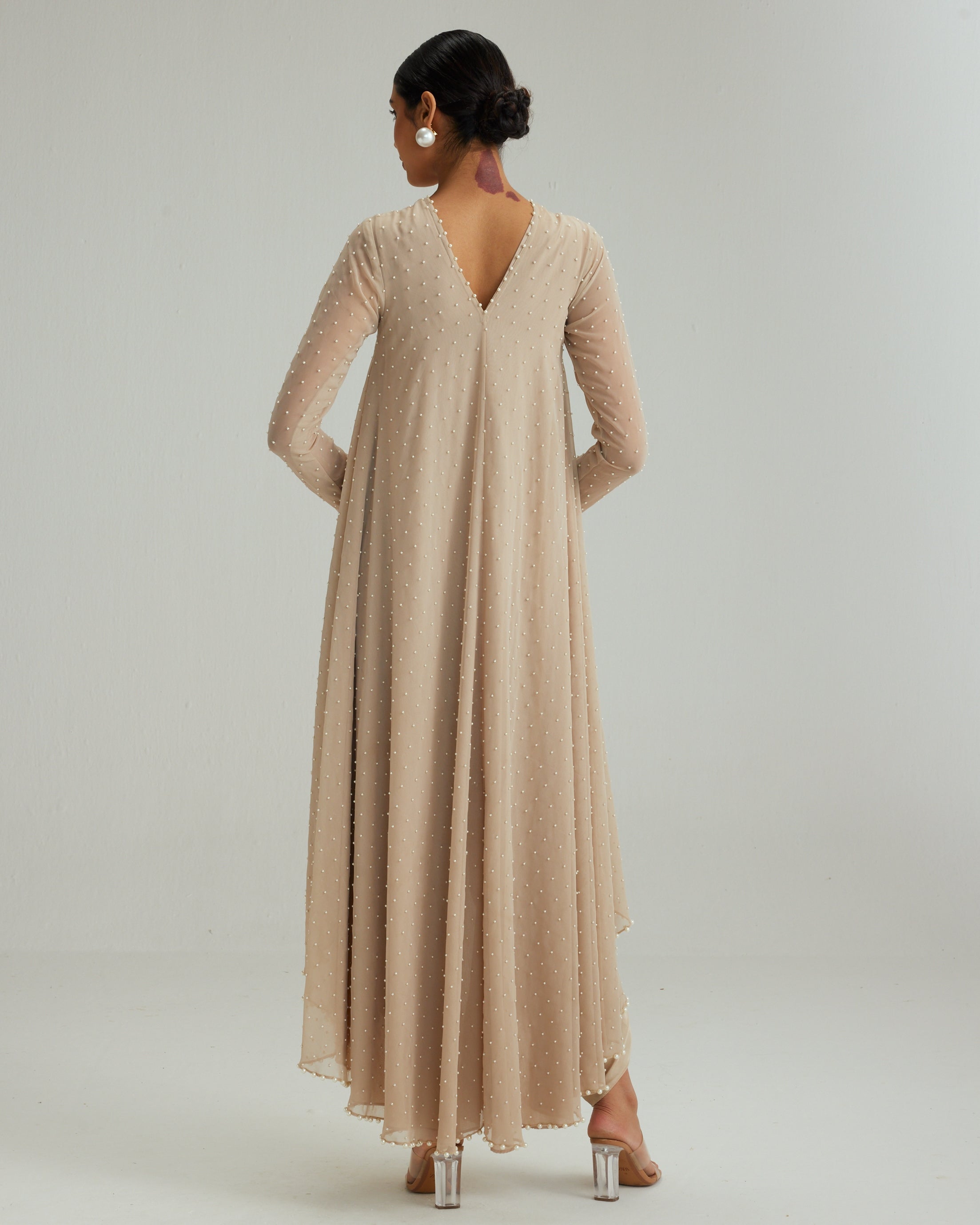 Light Beige Pearl Kurta With Stole Set