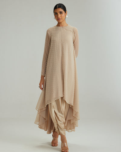 Light Beige Pearl Kurta With Stole Set