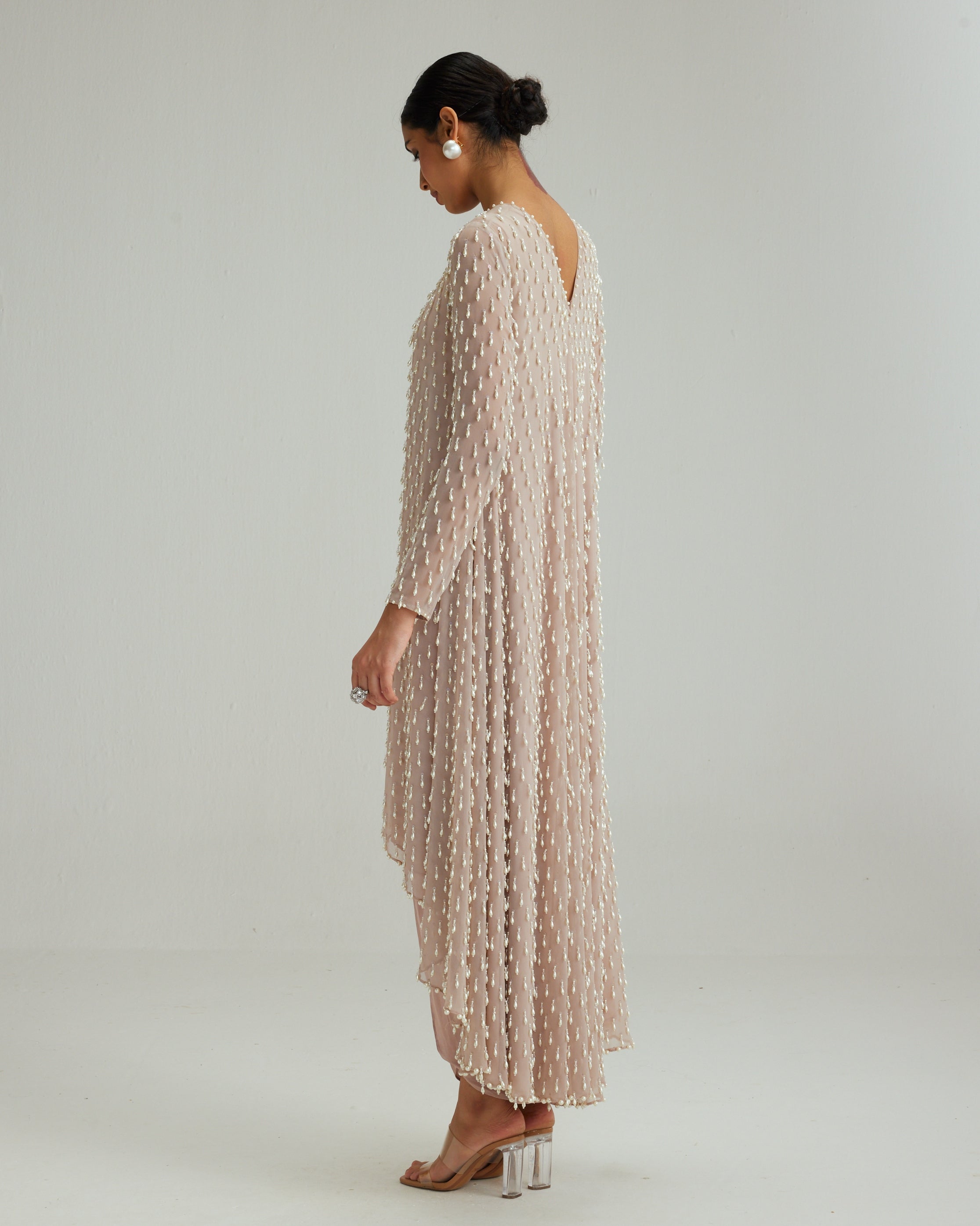 Ash Pink Pearl Drop Kurta Set With Dupatta