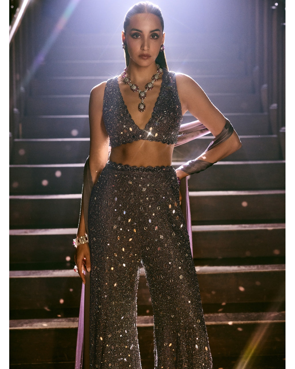 Metallic Grey Sharara Pant Set