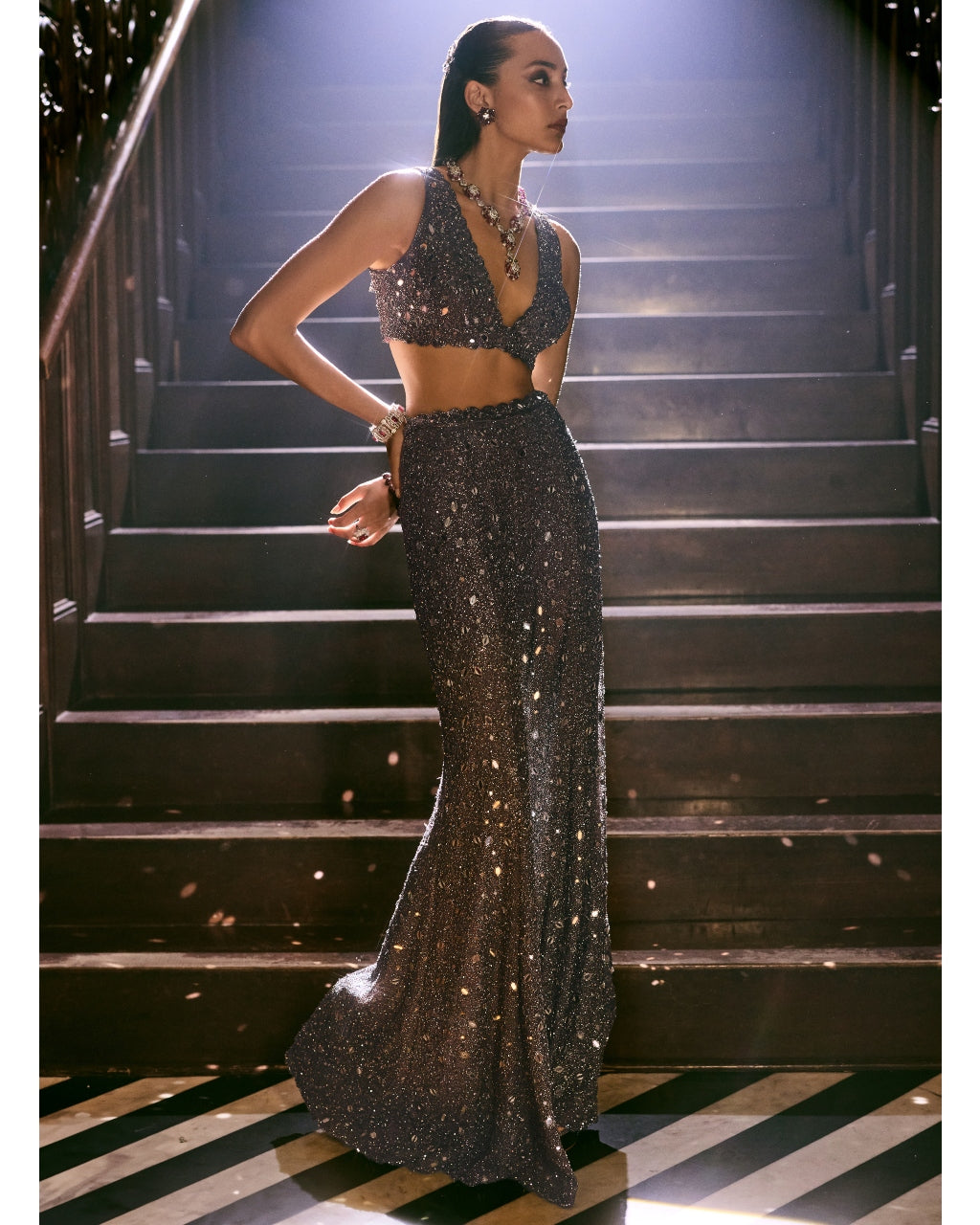 Metallic Grey Sharara Pant Set
