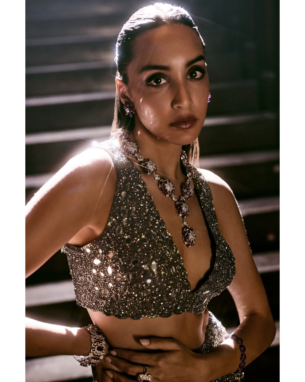 Metallic Grey Sharara Pant Set