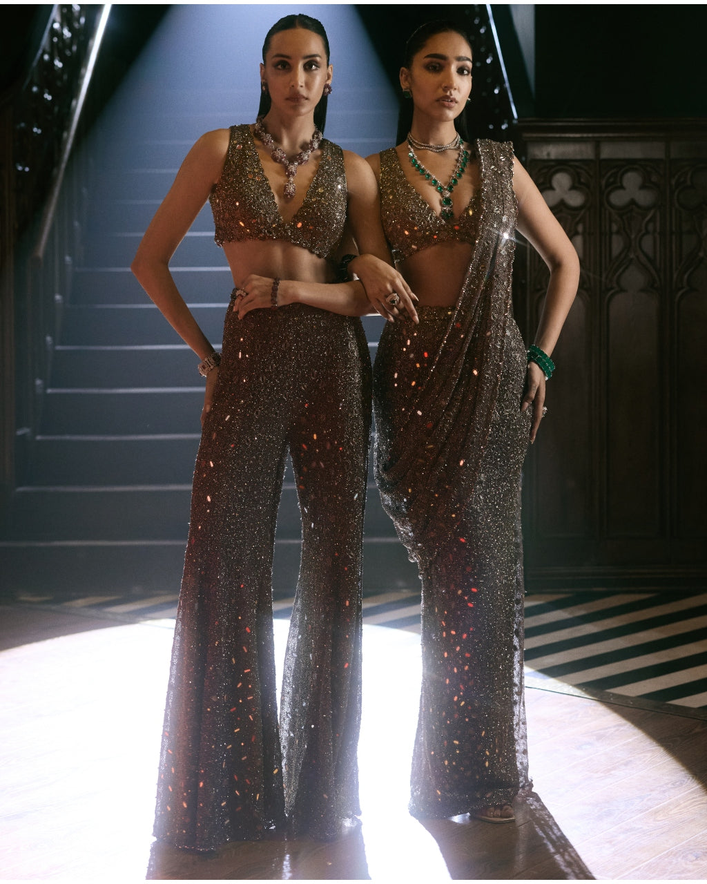 Metallic Grey Draped Sari Set