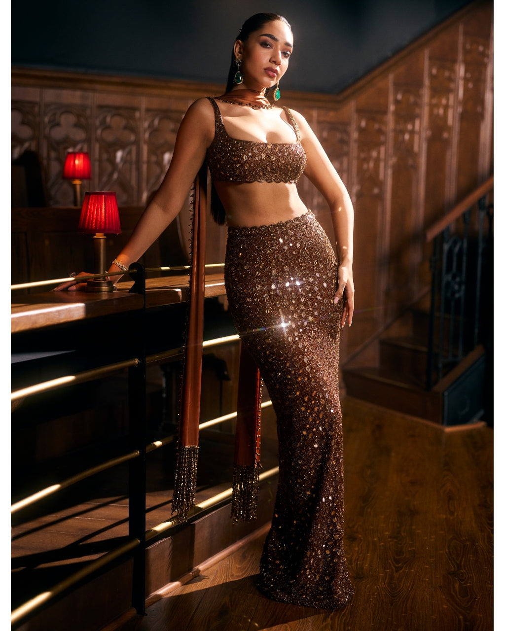 Metallic Copper Pencil Skirt Set
