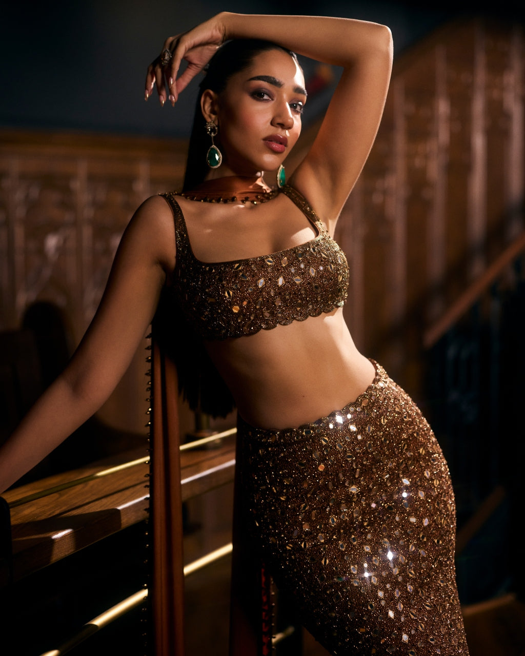Metallic Copper Pencil Skirt Set