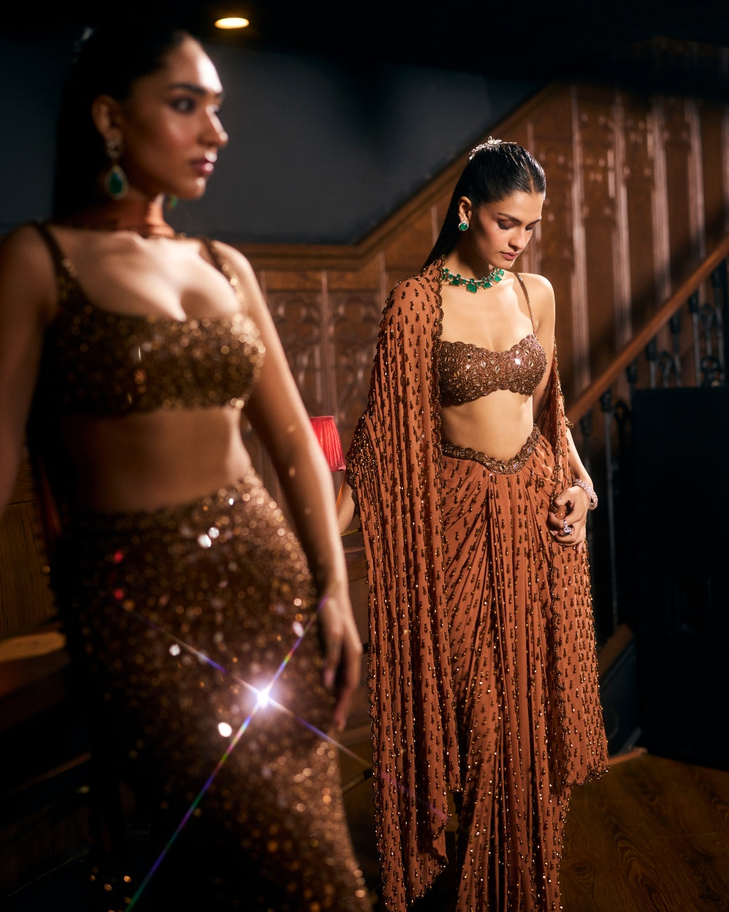 Metallic Copper Single Drop Sari Set