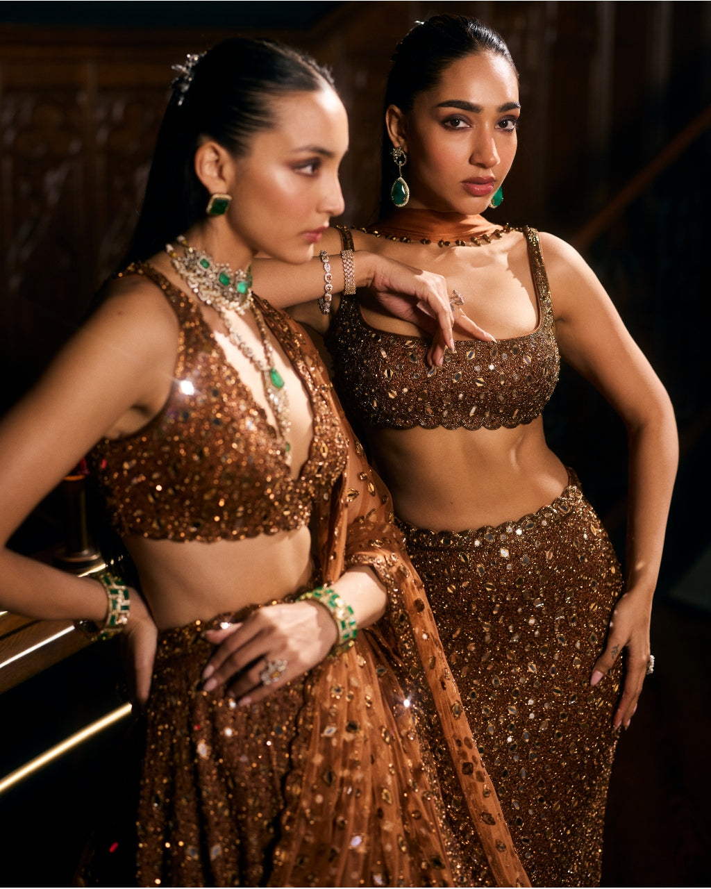 Metallic Copper Single Drop Sari Set