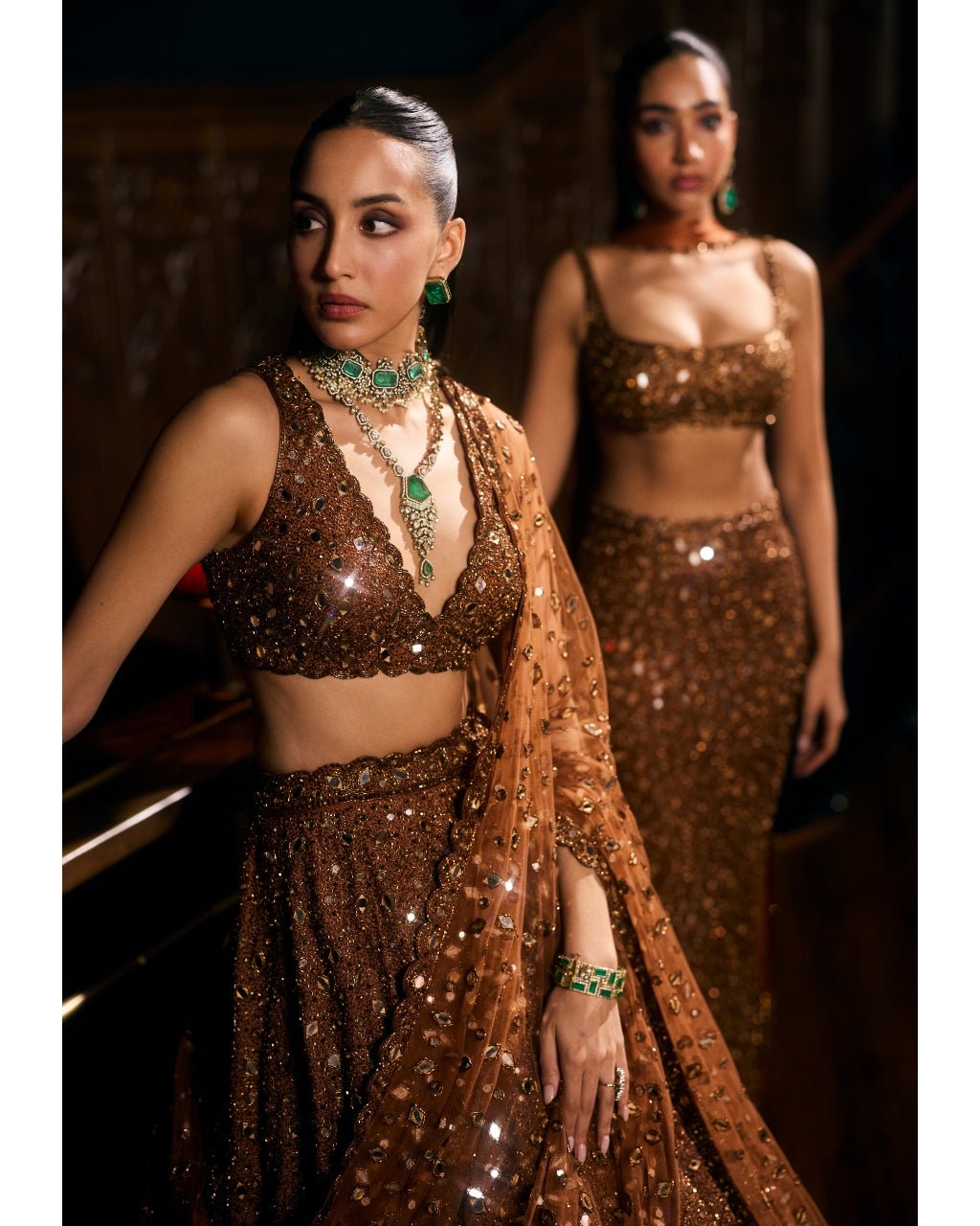 Metallic Copper Single Drop Sari Set