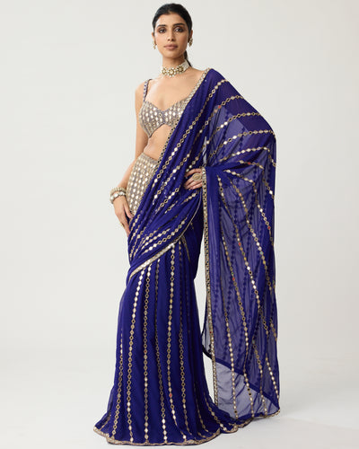 Persian Blue Multi-Tier Mirror Sari Set