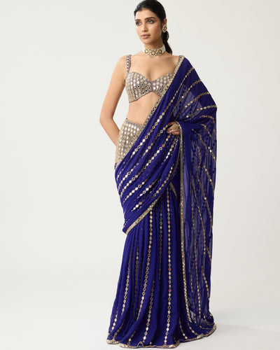 Persian Blue Multi-Tier Mirror Sari Set