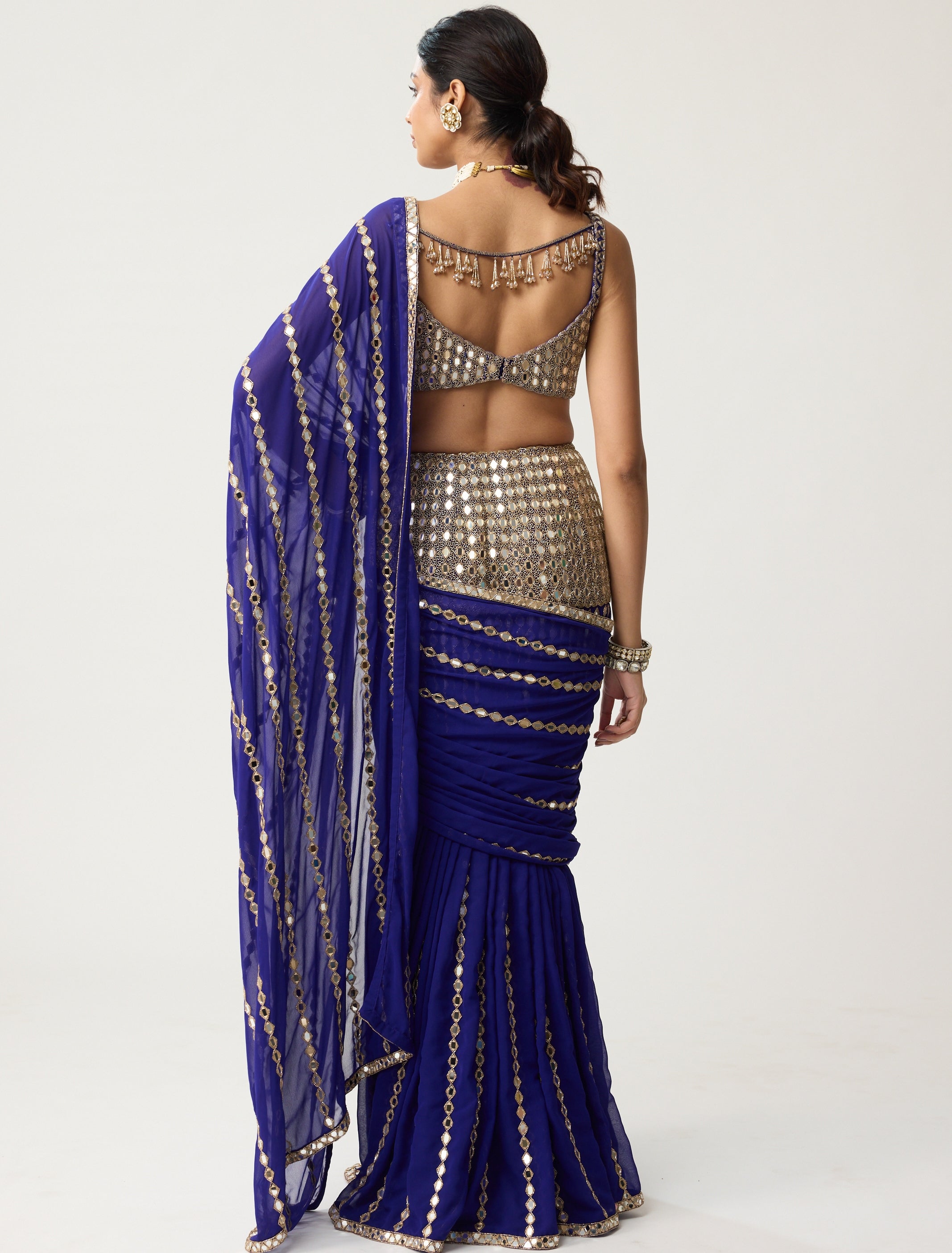 Persian Blue Multi-Tier Mirror Sari Set