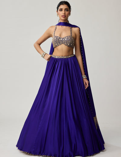 Persian Blue Mirror Satin Skirt Set