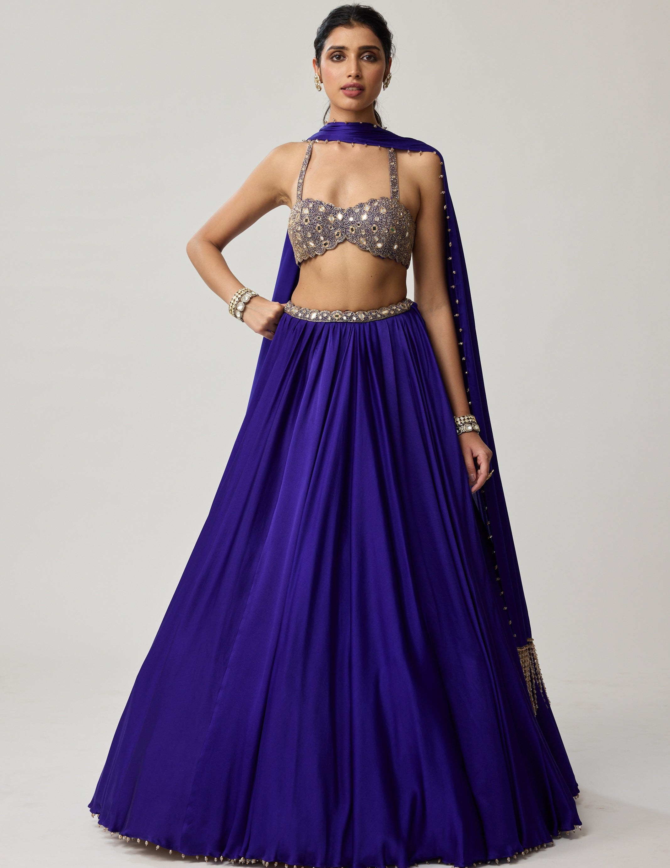 Persian Blue Mirror Satin Skirt Set
