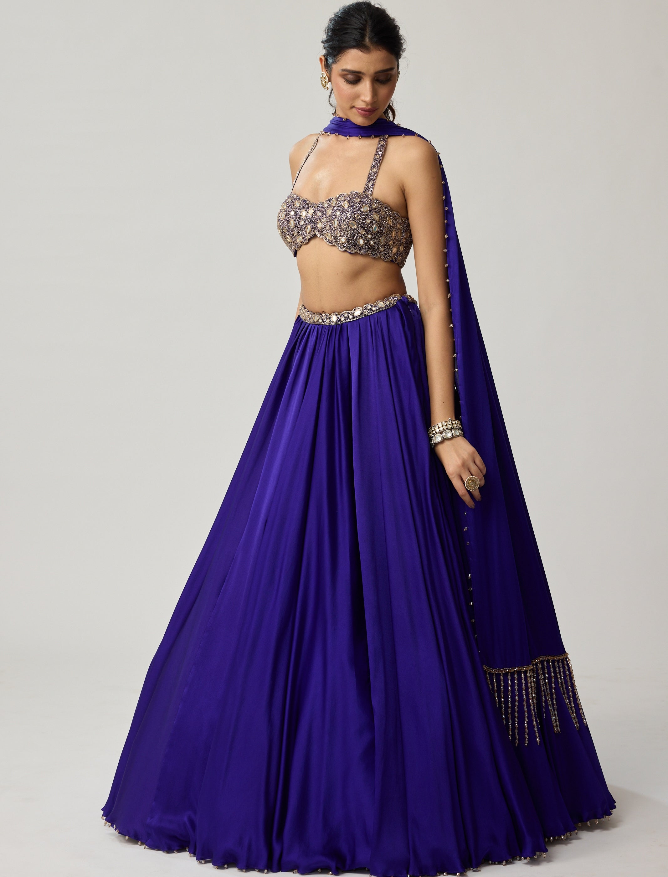 Persian Blue Mirror Satin Skirt Set