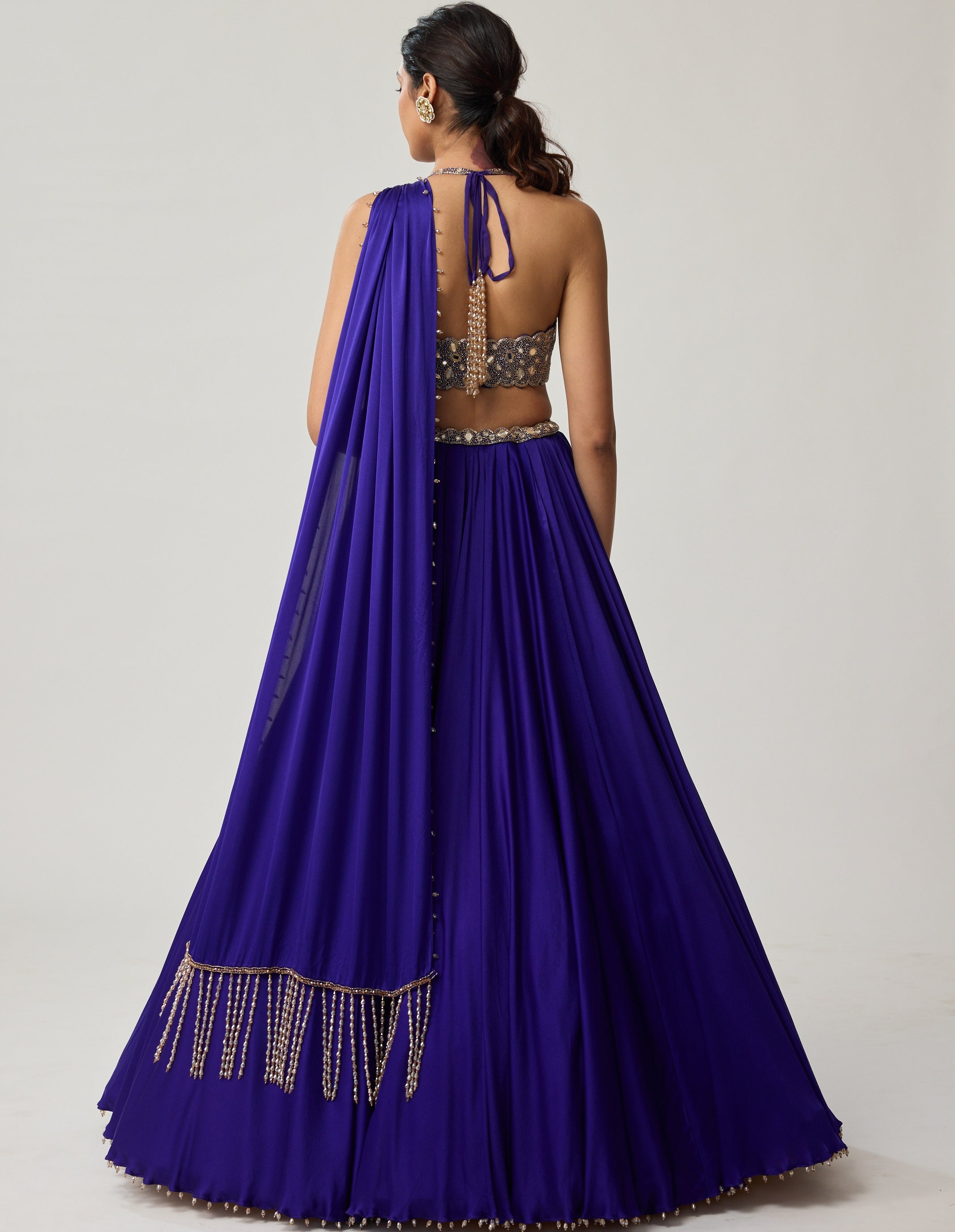 Persian Blue Mirror Satin Skirt Set