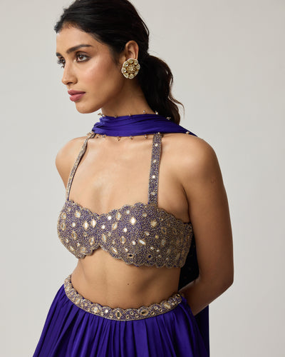 Persian Blue Mirror Satin Skirt Set