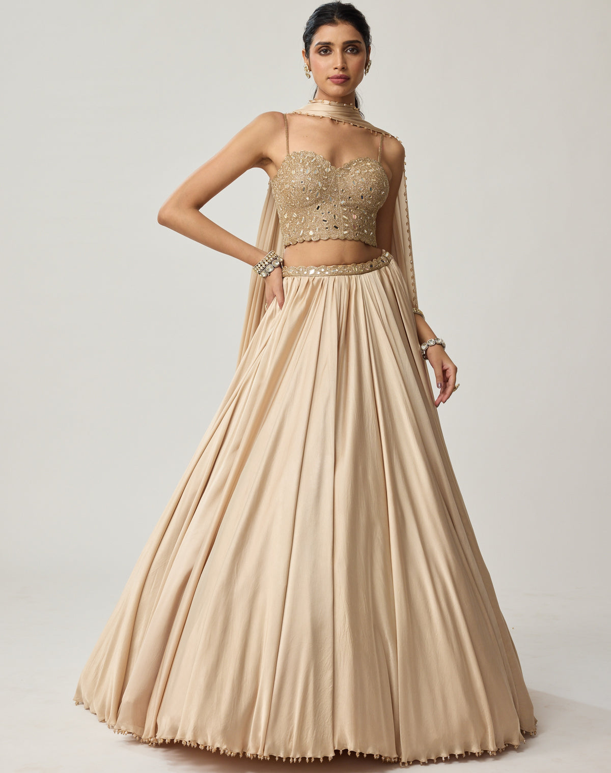 Powder Blue Mirror Satin Draped Skirt Set