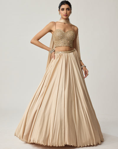 Powder Blue Mirror Satin Draped Skirt Set