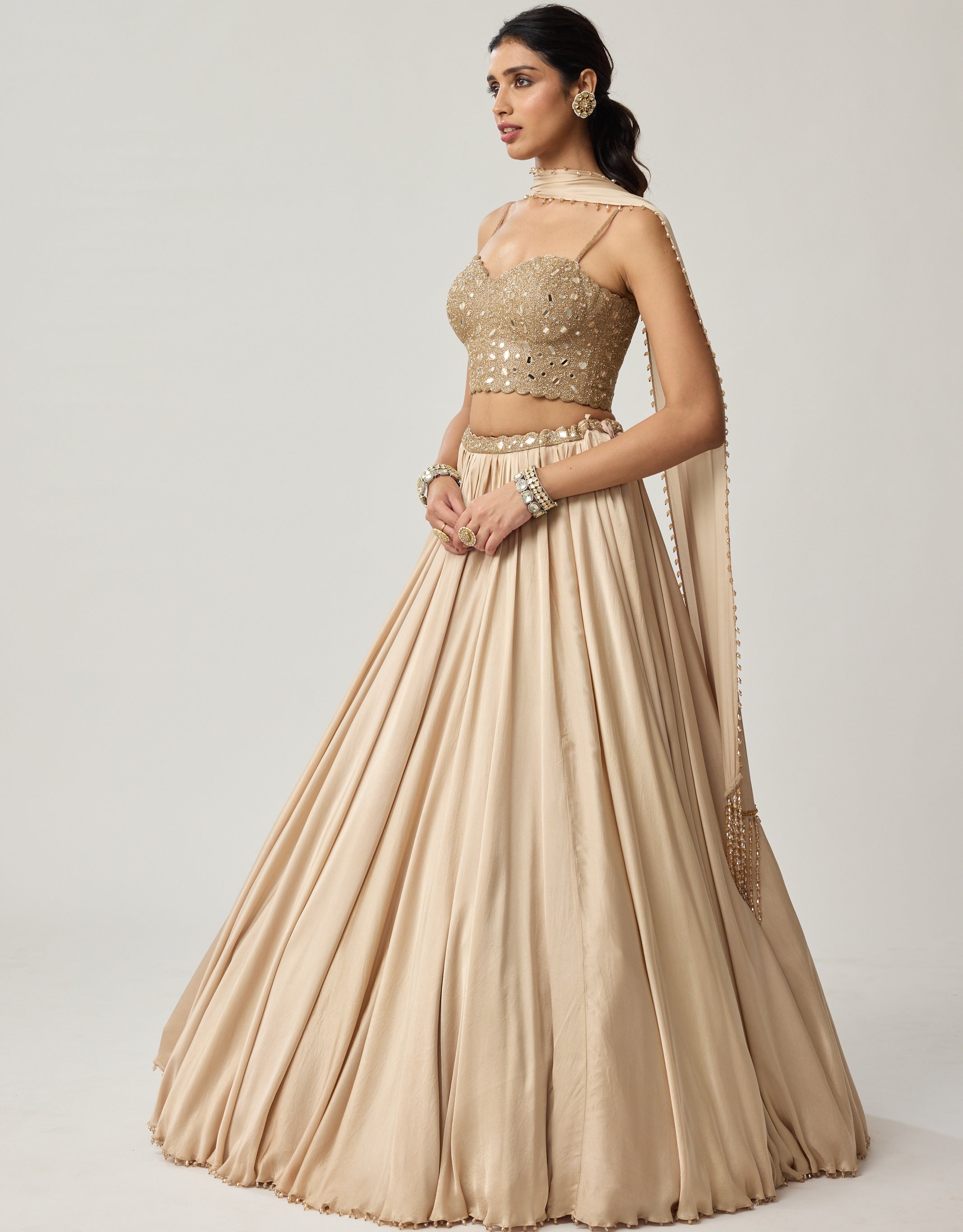 Powder Blue Mirror Satin Draped Skirt Set