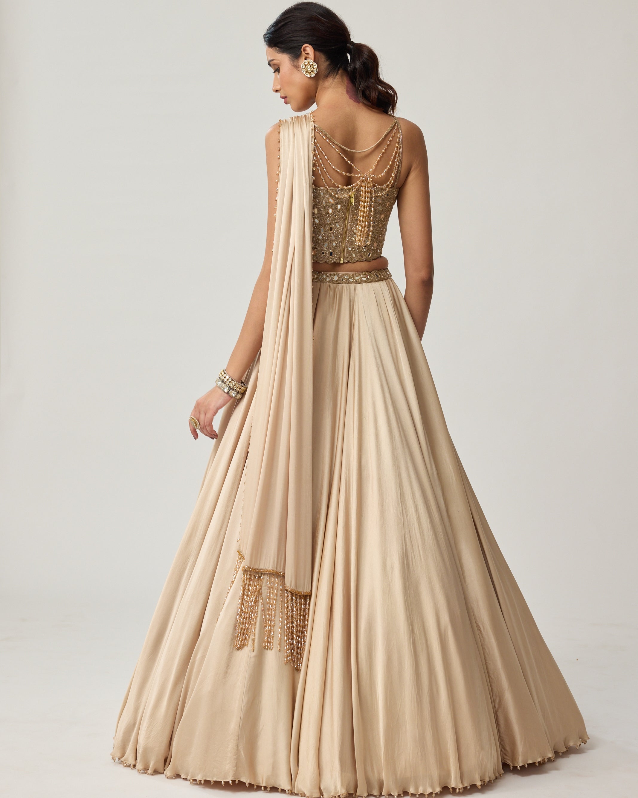 Powder Blue Mirror Satin Draped Skirt Set