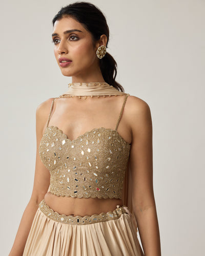 Powder Blue Mirror Satin Draped Skirt Set