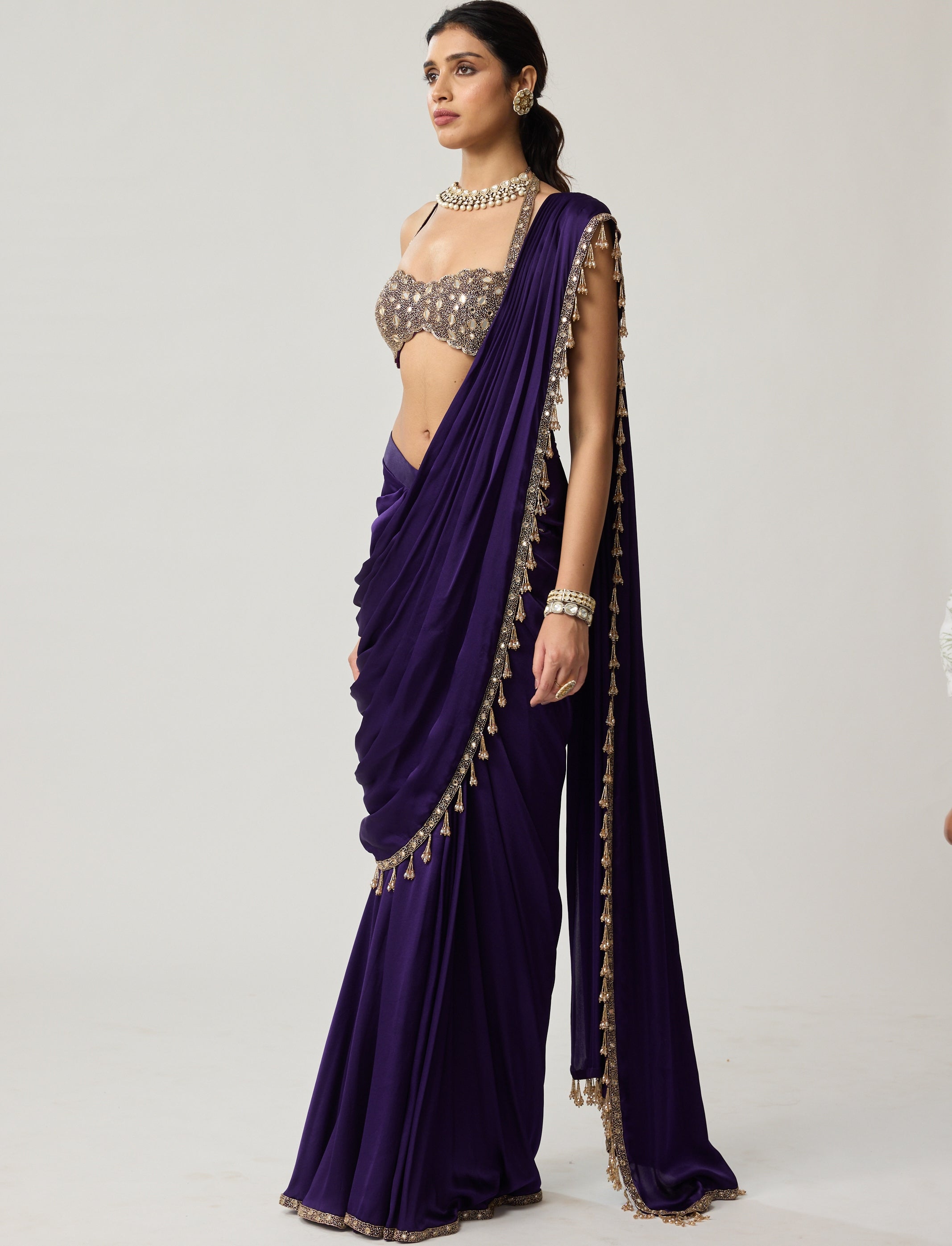 Royalty Purple Mirror Draped Sari Set
