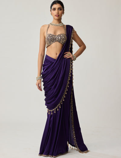 Royalty Purple Mirror Draped Sari Set