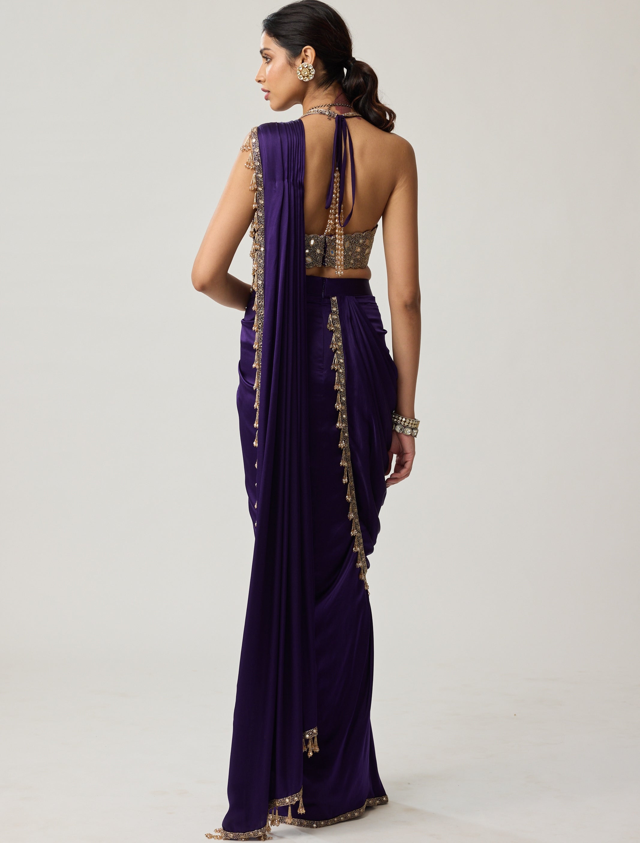 Royalty Purple Mirror Draped Sari Set