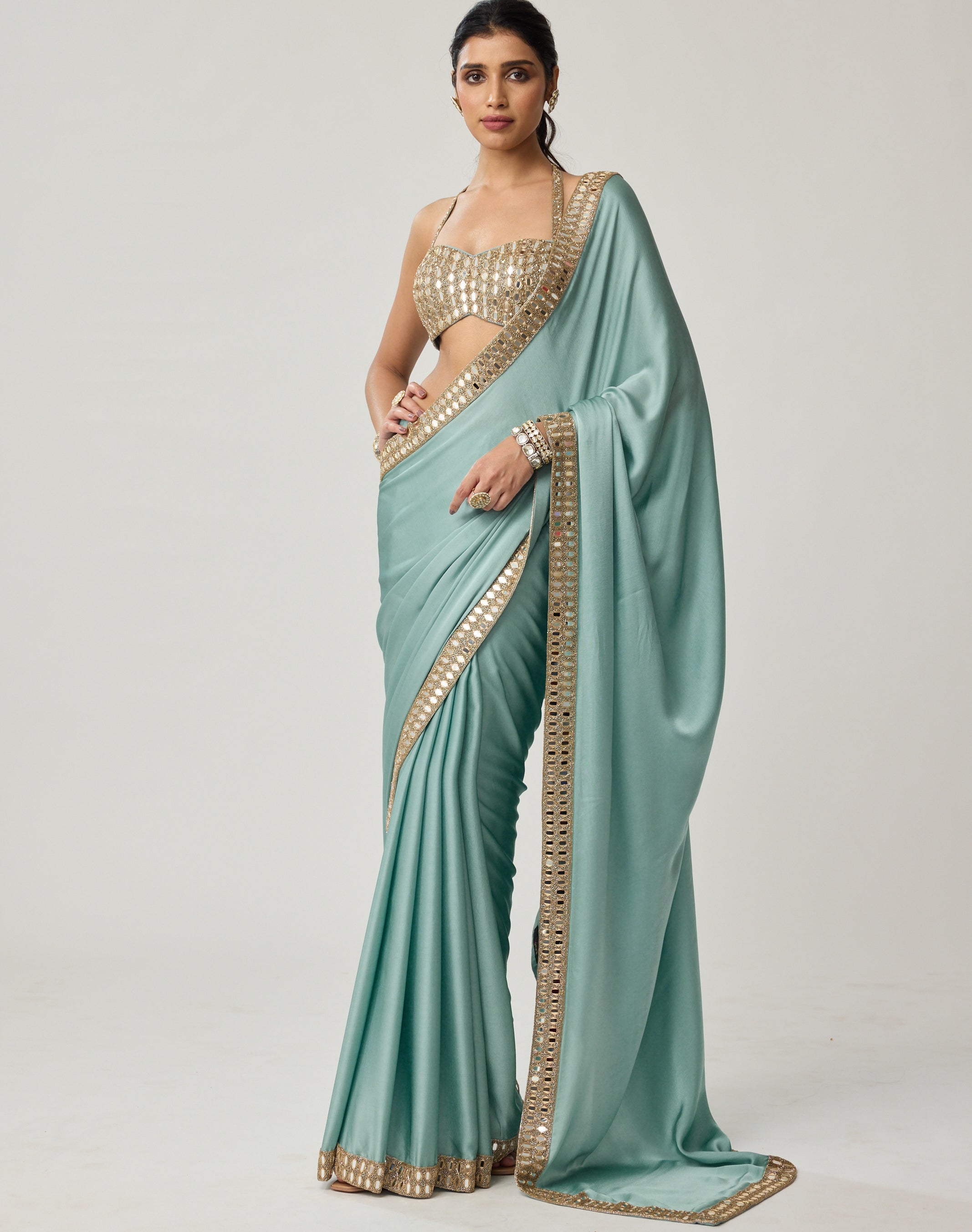 Powder Blue Mirror Satin Skirt Set