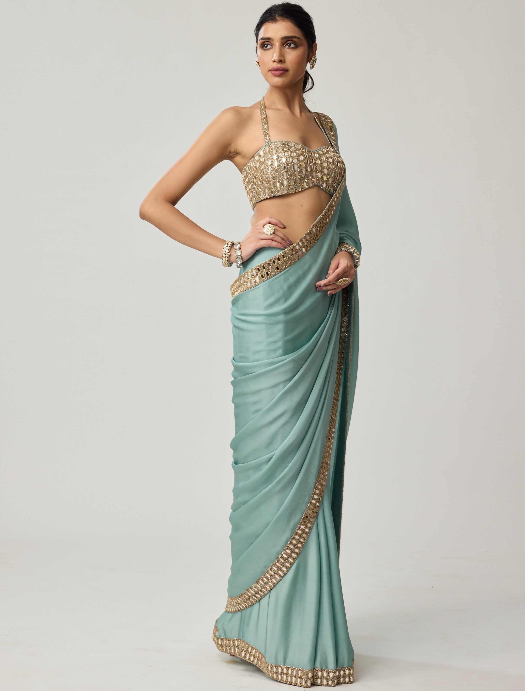 Powder Blue Mirror Satin Skirt Set