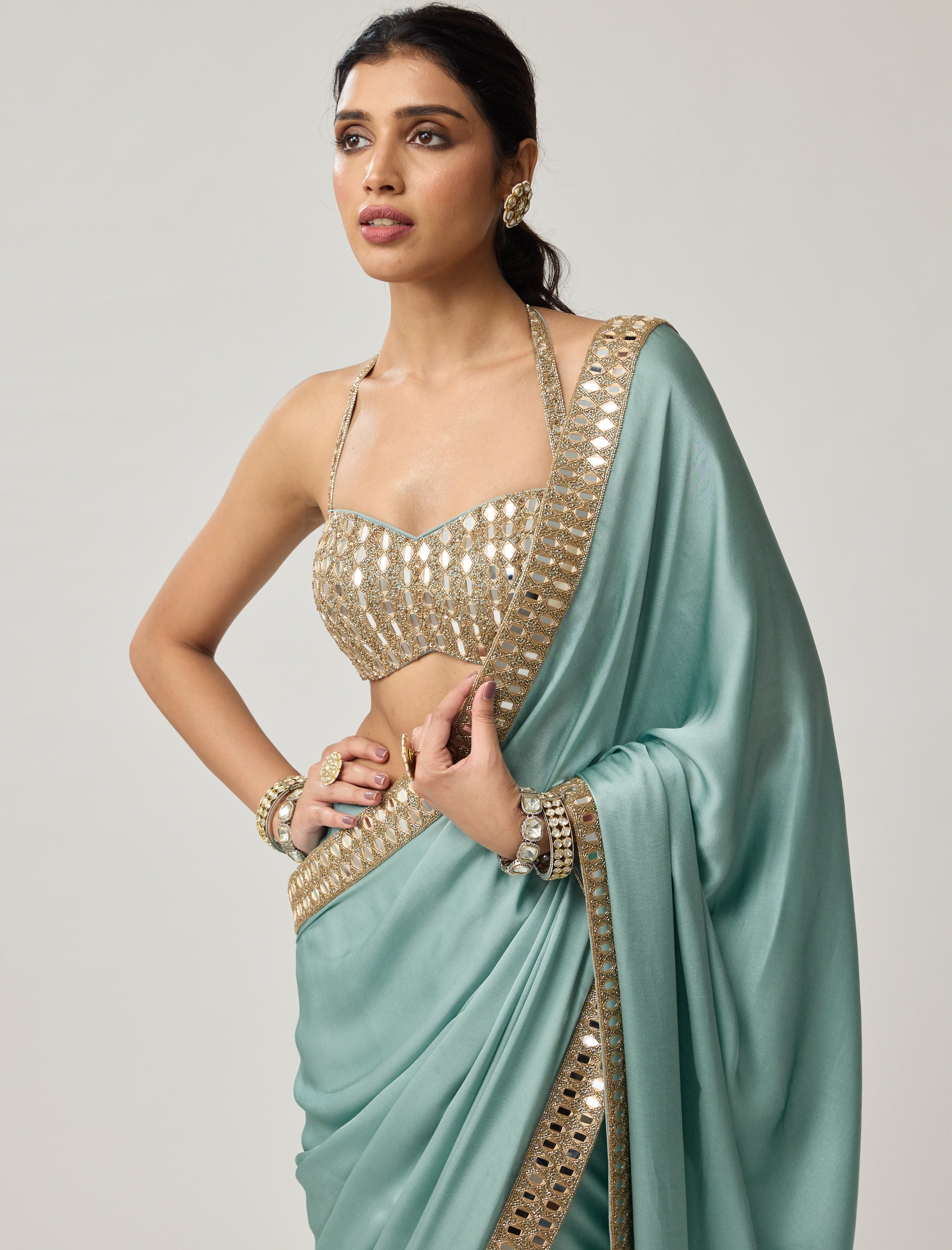 Powder Blue Mirror Satin Skirt Set