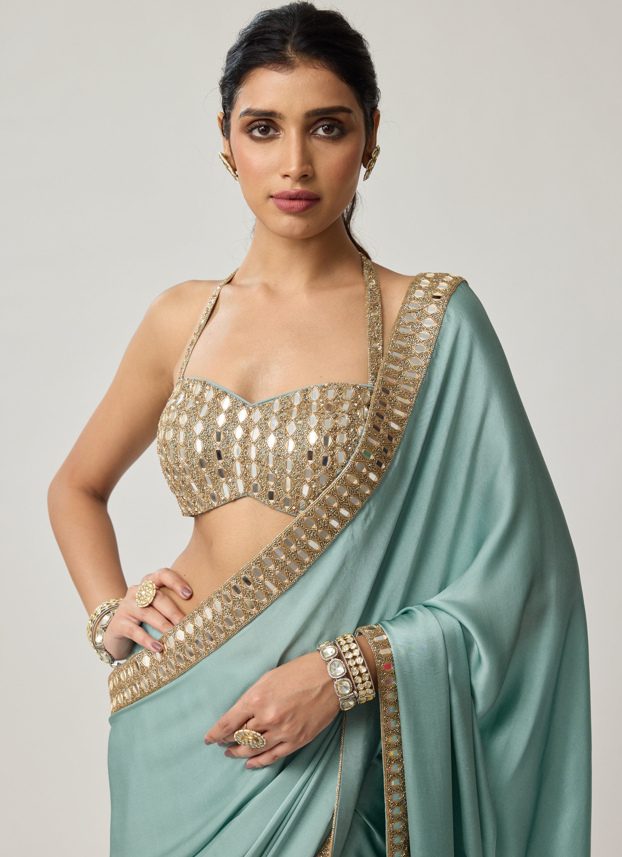 Powder Blue Mirror Satin Skirt Set