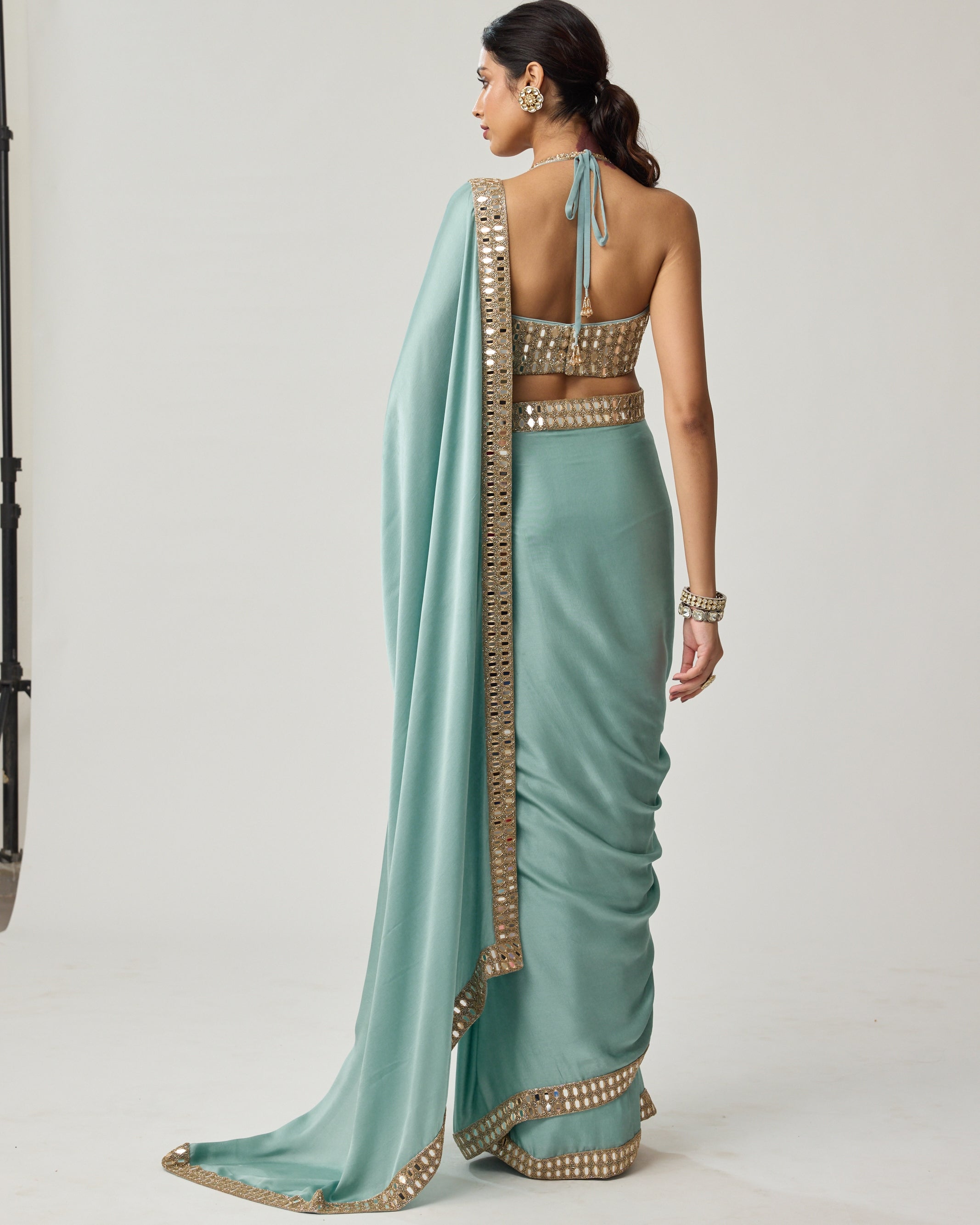 Powder Blue Mirror Satin Skirt Set