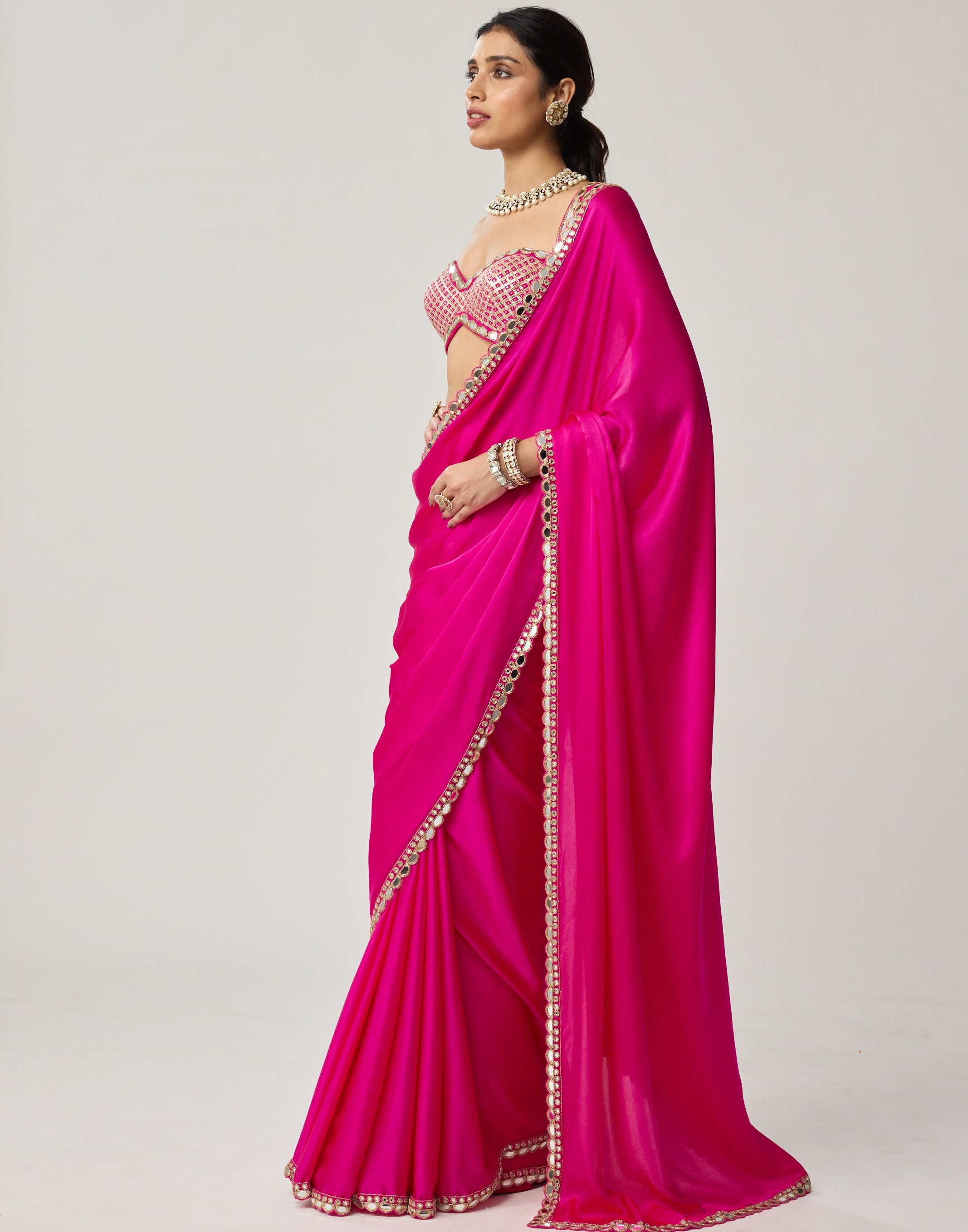 Fuchsia Pink Gota Mirror Sari Set