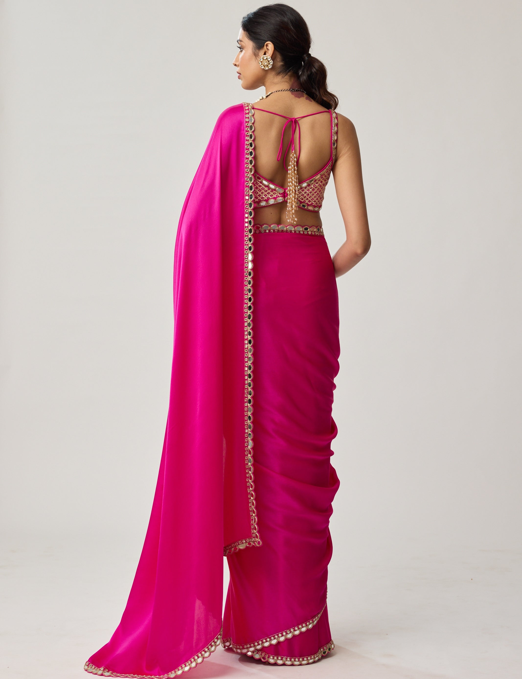 Fuchsia Pink Gota Mirror Sari Set