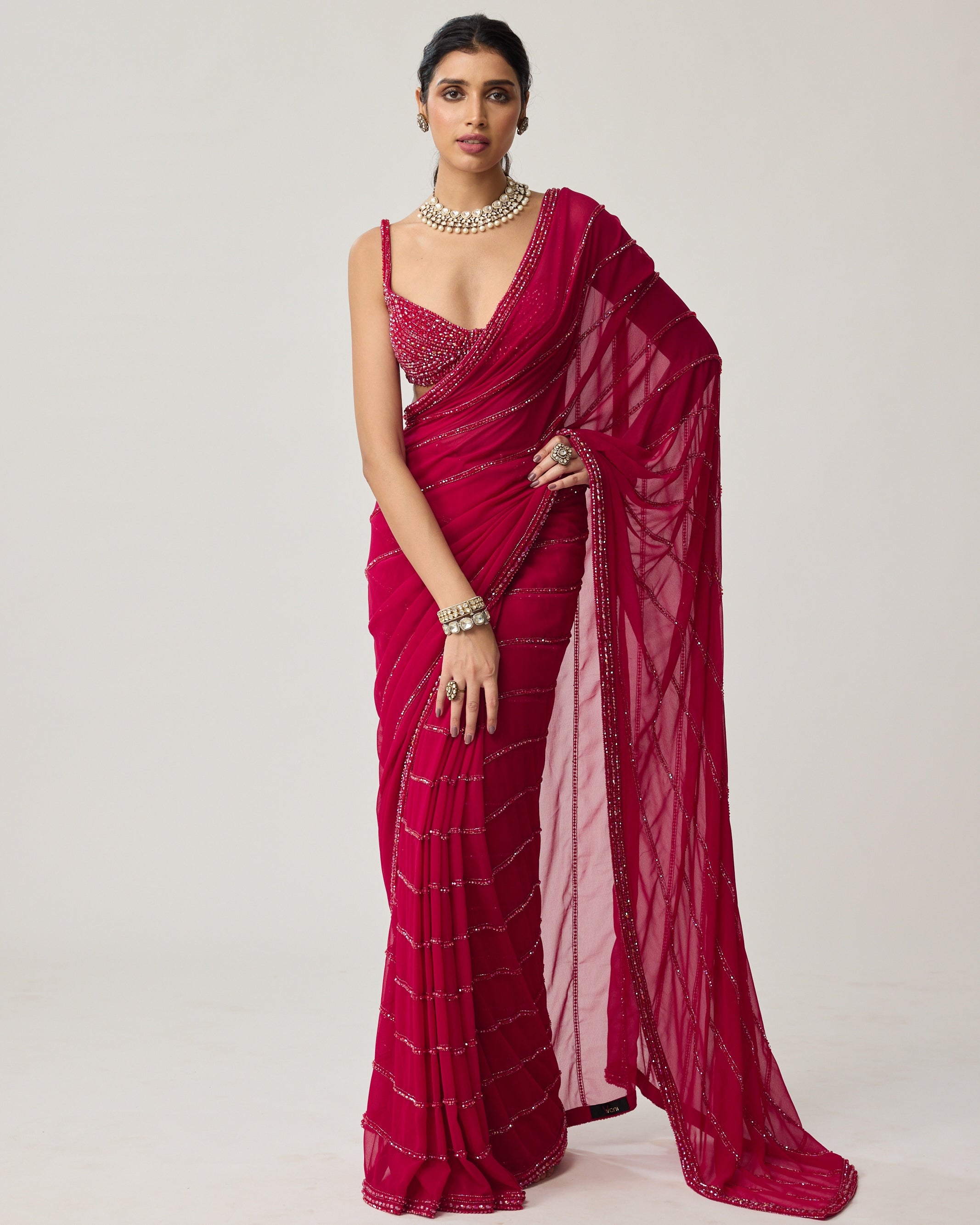 Ruby Red Crystal Sari Set