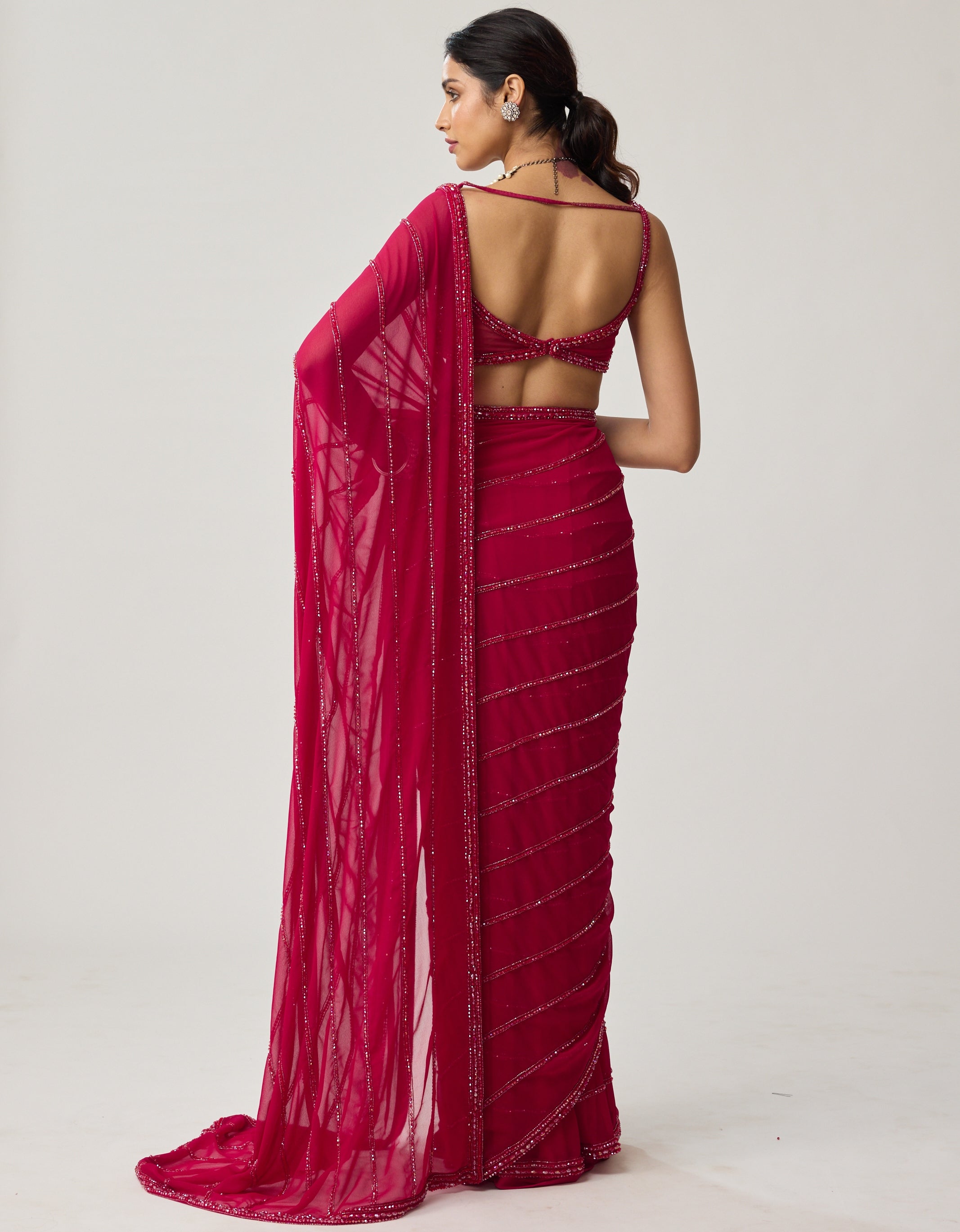 Ruby Red Crystal Sari Set