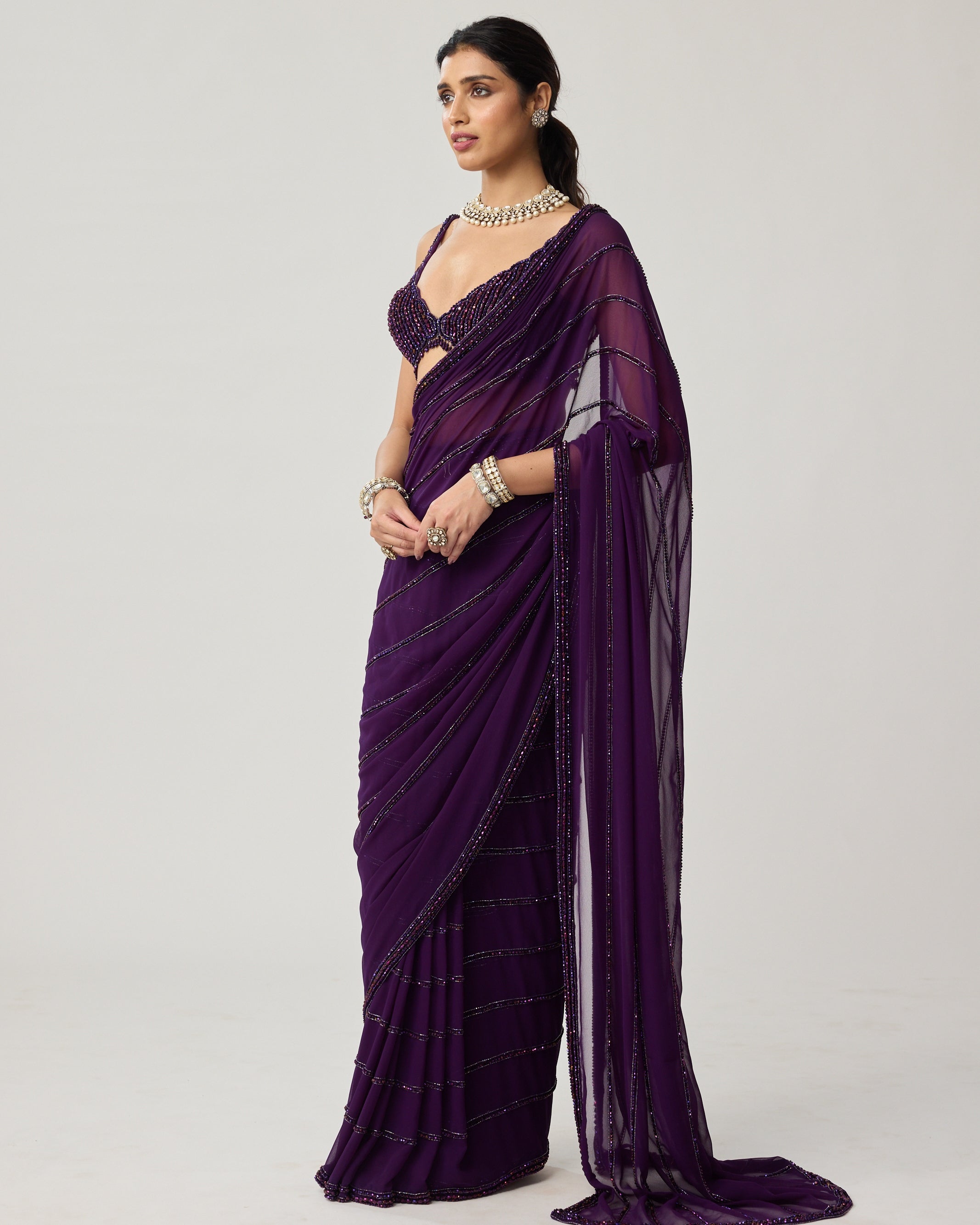 Royalty Purple Crystal Sari Set