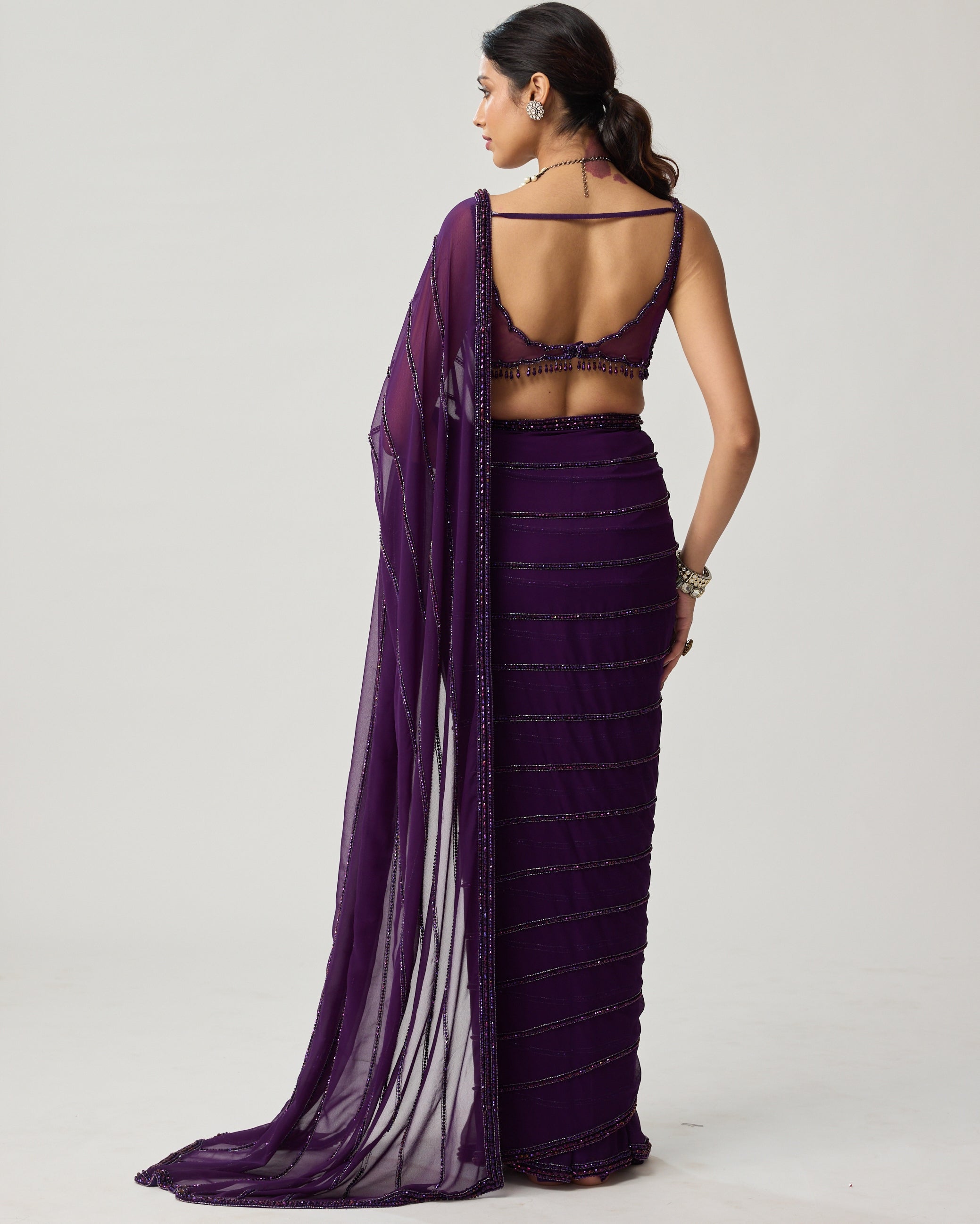 Royalty Purple Crystal Sari Set