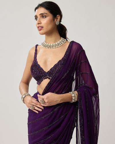 Royalty Purple Crystal Sari Set