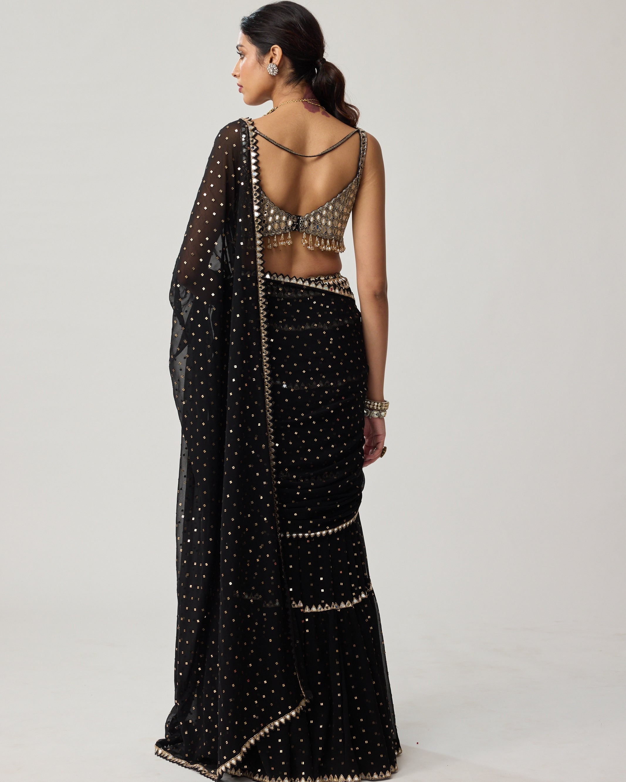 Black Georgette Multi-Tier Sari Set